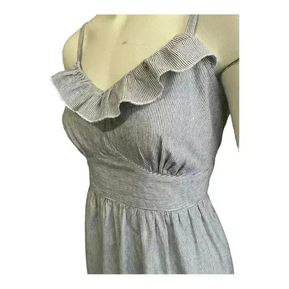 TOMMY HILFIGER sweetheart sun dress chambray blue stripe ruffle women size 4 - Picture 3 of 12